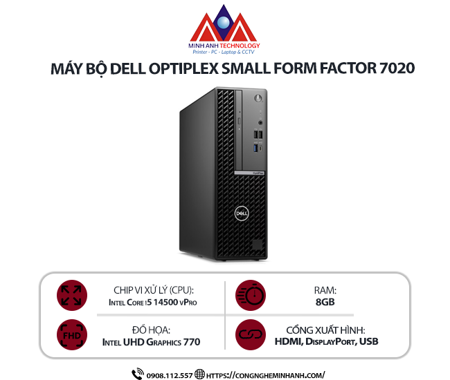 Máy bộ Dell Optiplex S7020-14500-08512U (I5-14500/ 8GB/ 512GB SSD/ NoOS/ Key/ Mouse/ 1Y)