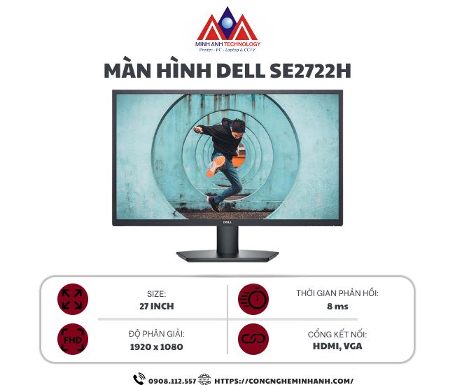 Màn hình máy tính Dell SE2722H (27 inch VA/ 1920 x 1080/ 250 cd/m2/ 4ms/ 75Hz), bảo hành 24 tháng