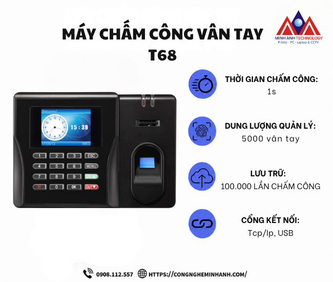 Máy chấm công vân tay T68