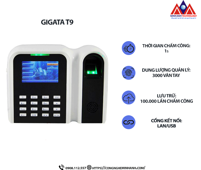 Máy Chấm Công Vân Tay Gigata T9