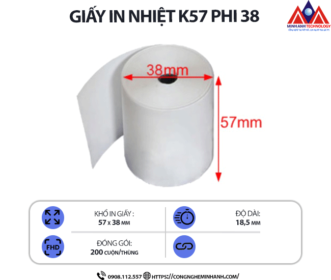 Giấy in nhiệt K57 phi 38