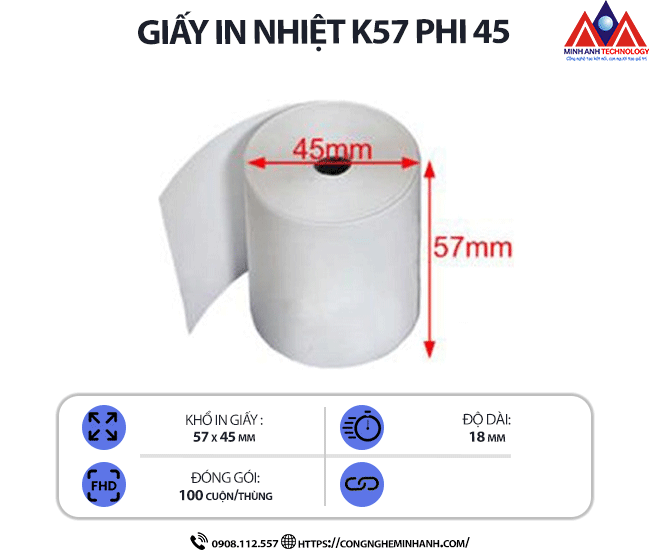 Giấy in nhiệt K57 phi 45