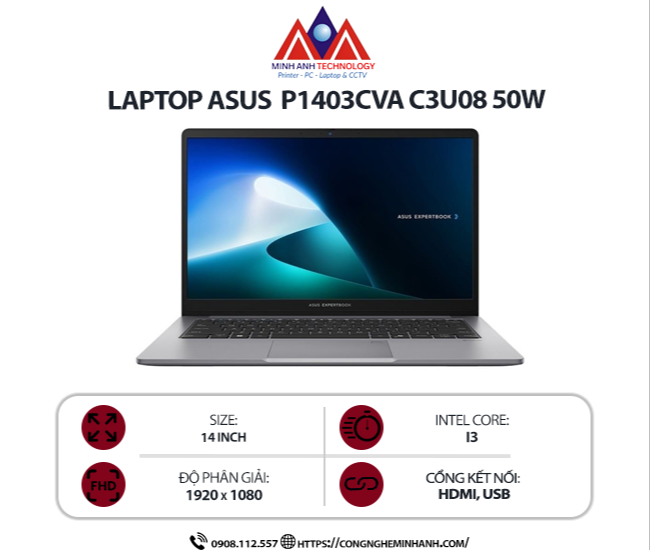 Laptop Asus P1403CVA C3U08-50W (Core 3 100U / Ram 8GB DDR5 / SSD 512GB / Windows 11 )