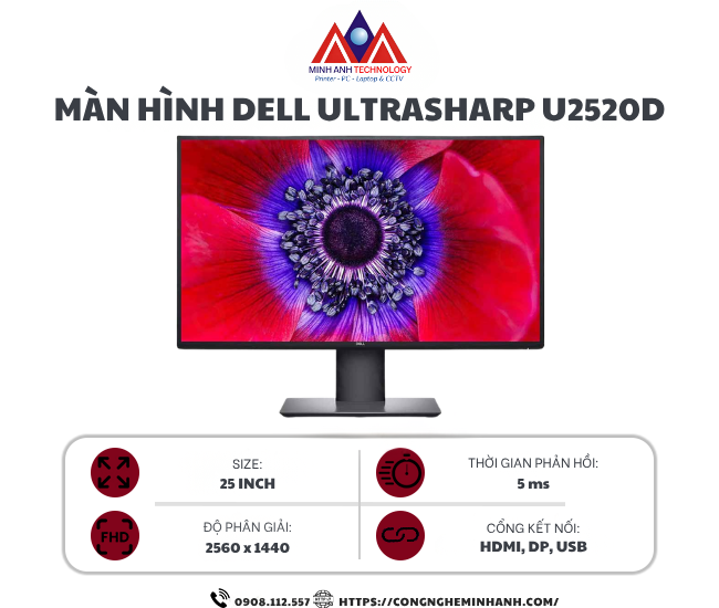 Màn Hình Dell UltraSharp U2520D (25.0 inch/ 2K/ IPS/ 60Hz/ 5ms/ USB TypeC)