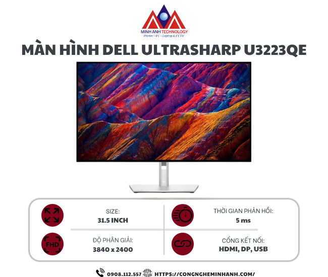 Màn hình đồ họa Dell UltraSharp U3223QE (31.5Inch/ 4K (3840x2160)/ 5ms/ 60HZ/ 400cd/m2/ IPS)