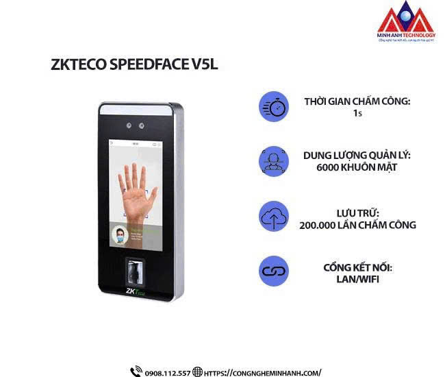 Máy chấm công và kiểm soát ra vào SpeedFace-V5L
