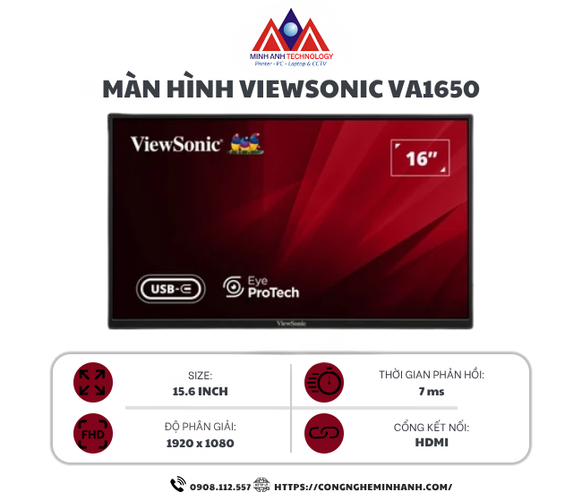 Màn hình di động ViewSonic VA1650 (15.6 inch/ FHD/ IPS/ 60Hz/ 7ms)