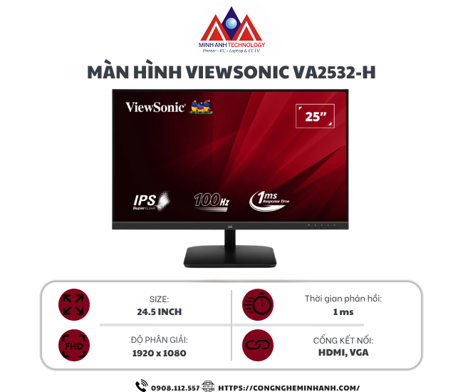 Màn hình Viewsonic VA2532-H (24.5Inch/ Full HD/ 1ms/ 100HZ/ 250cd/m2/ IPS)