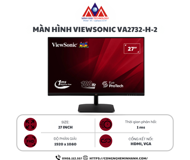 Màn hình Viewsonic VA2732-H-2 (27Inch/ Full HD/ 1ms/ 100HZ/ 250cd/m2/ IPS)