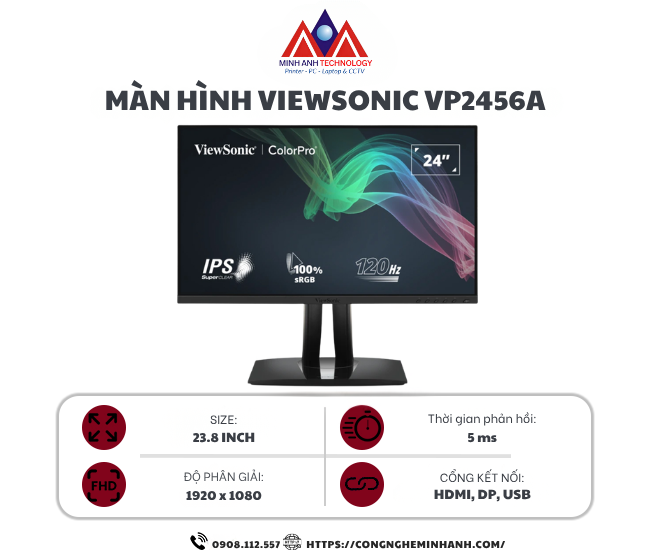 Màn Hình ViewSonic VP2456A (23.8 inch/ IPS/ FHD/ 120Hz/ 5ms/ Speaker/ USB TypeC)