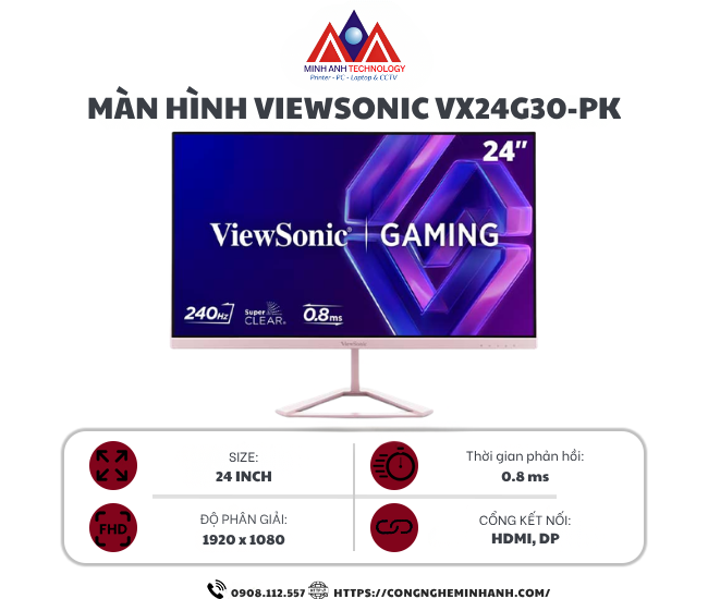 Màn Hình Gaming ViewSonic VX24G30 (23.8 inch/ IPS/ FHD/ 240Hz/ 0.8ms)