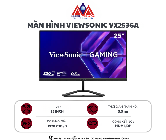 Màn hình gaming ViewSonic VX2536A (24.5inch/ FHD/ IPS/ 320Hz/ 0.5ms)