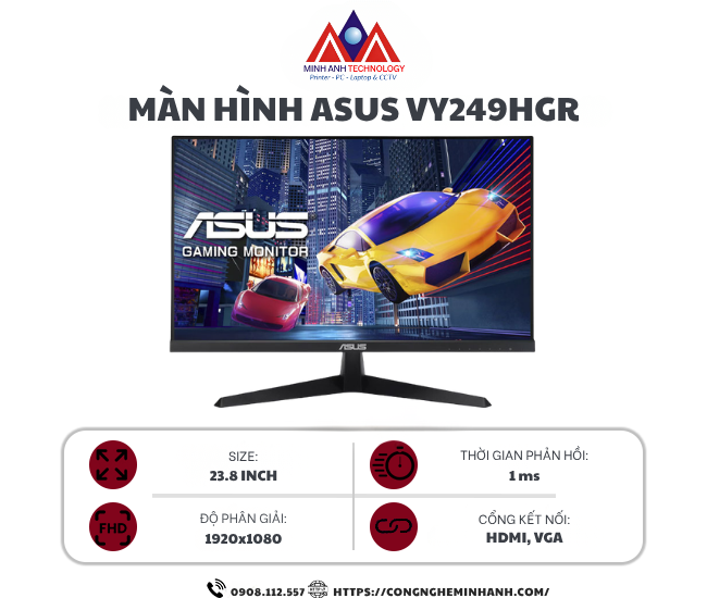 Màn Hình ASUS VY249HGR (23.8 inch/ IPS/ FHD/ 120Hz/ 1ms)