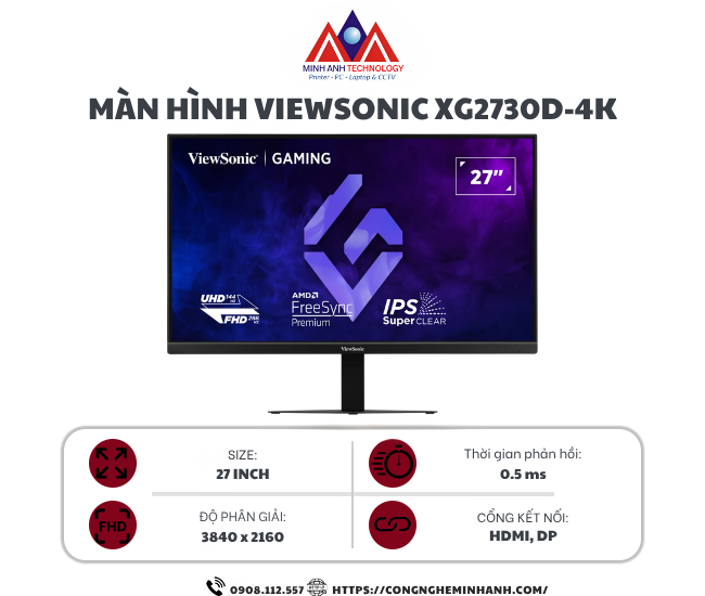 Màn hình gaming Viewsonic XG2730D-4K (27Inch/ 4K/ 0,5ms/ 144Hz/ 250cd/m2/ IPS)