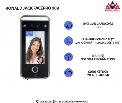 Máy Chấm Công Khuôn Mặt Ronald Jack Facepro-008