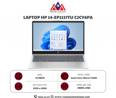 Laptop HP 14 ep1137TU C2CY8PA (Ultra 7 155H/ 16GB/ 512GB SSD/ 14 inch FHD/ Win11/ Silver)