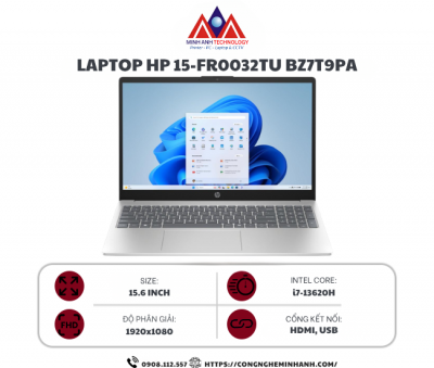 Laptop HP 15 fr0032TU BZ7T9PA (i7 13620H/ 16GB/ 512GB SSD/ 15.6 inch FHD/ Win11/ Bạc)