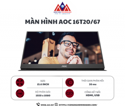 Màn hình di động AOC 16T20/67 (15.6 inch/ IPS/ Full HD/ 60Hz/ 20ms)