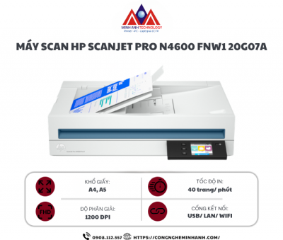 Máy Scan HP Scanjet Pro N4600 FNW1 20G07A (A4/A5/ Đảo mặt/ ADF/ USB/ LAN/ WIFI)