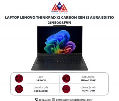 Laptop Lenovo ThinkPad X1 Carbon Gen 13 21NS008FVN (Ultra 7 258V/ 32GB/ 1TB SSD/ 14 inch 2.8K/ Win 11 Pro/ Carbon/ 3Y)