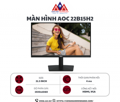 Màn hình AOC 22B15H2 (21.5Inch/ Full HD/ 4ms/ 100HZ/ 250cd/m2/ IPS)