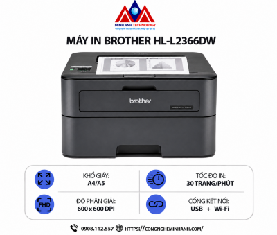 Máy in Brother HL-L2366DW – In laser đen trắng, in 2 mặt tự động, kết nối Wifi, in qua điện thoại