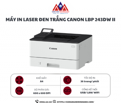 Máy in laser đen trắng Canon LBP243DW II NK (A4/A5/ Đảo mặt/ USB/ LAN/ WIFI)
