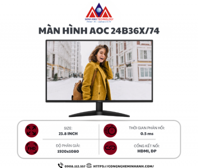 Màn hình AOC 24B36X/74 (23.8Inch/ Full HD/ 0,5ms/ 144Hz/ 300cd/m2/ IPS)