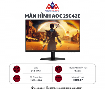 Màn hình gaming AOC 25G42E (24.5Inch/ Full HD/ 0,5ms/ 180Hz/ 300cd/m2/ IPS)