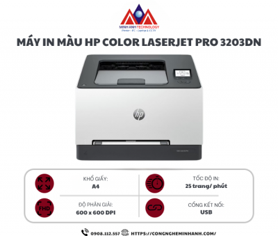 Máy in laser màu HP Color LaserJet Pro 3203dn 8D7L2A (In đảo mặt/ A4/ A5/ USB/ LAN)