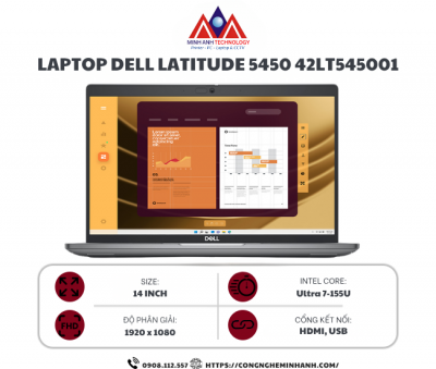 Laptop Dell Latitude L5450 42LT545001 (Ultra 7 155U/ 16GB/ 512GB SSD/ 14 inch FHD/ Win11/ Grey/ 1Y)