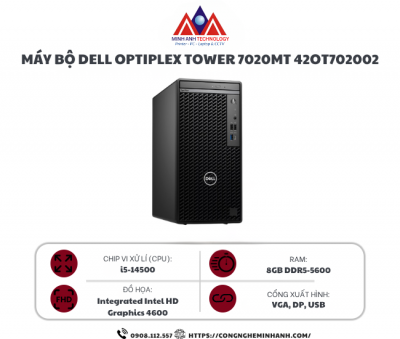 Máy bộ Dell OptiPlex 7020 Tower 42OT702002 (I5 14500/ Ram 8GB/ SSD 512GB/ Windows 11 Home/ 2Y)