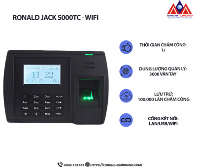 Máy Chấm Công Vân Tay Ronald Jack 5000T-C Wifi