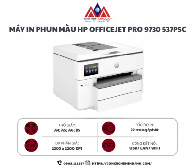 Máy in phun màu HP OfficeJet Pro 9730 537P5C (A4/A5/ In/ Copy/ Scan/ Đảo mặt/ USB/ LAN/ WIFI)