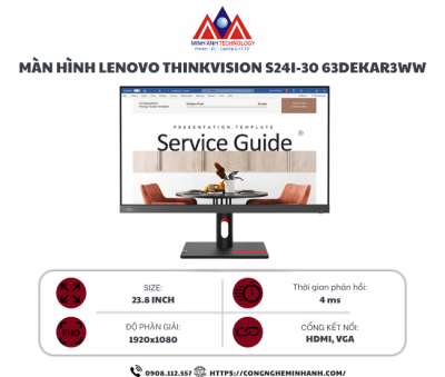 Màn hình máy tính Lenovo ThinkVision S24i-30 63DEKAR3WW (23.8 inch VA/ 1920 x 1080/ 250 nits/ 4ms/ 100Hz), bảo hành 24 tháng