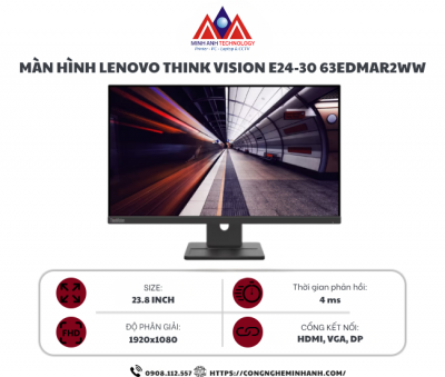Màn hình Lenovo Think Vision E24-30 63EDMAR2WW (23.8Inch/ Full HD/ 4ms/ 100HZ/ 250cd/m2/ IPS/ Loa)