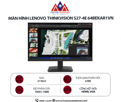 Màn hình Lenovo ThinkVision S27-4e 64BEKAR1VN (27Inch/ Full HD/ 4ms/ 100HZ/ 250cd/m2/ IPS)