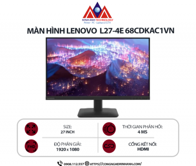 Màn hình Lenovo L27-4e 68CDKAC1VN (27Inch/ Full HD/ 4ms/ 100HZ/ 300cd/m2/ IPS)