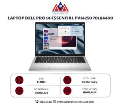 Laptop Dell Pro 14 Essential PV14250 71084490 (Core 7 150U/ 16GB/ 512GB SSD/ 14 inch FHD+/ Win11/ Platinium Silver/ 2Y)
