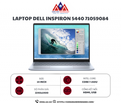 Laptop Dell Inspiron 5440 71059084 (Core 7 150U/ 16GB/ 1TB SSD/ MX 570A/ 14 inch 2.2K/ Win 11/ Office/ Ice Blue/ 1Y)