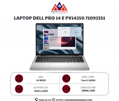 Laptop Dell Pro 14 Essential PV14250 71092351 (Core 3 100U/ 8GB/ 512GB SSD/ 14 inch FHD+/ NoOS/ Platinium Silver/ 2Y)