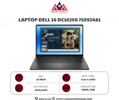 Laptop Dell 16 DC16250 - 71092481 (Core 5 120U, 16GB, 1TB, Full HD+, OfficeHS24+365, Win11)