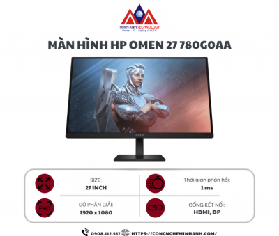 Màn hình HP Omen 27 Gaming 780G0AA (27.0Inch/ Full HD/ 1ms/ 165Hz/ 400cd/m2/ IPS)