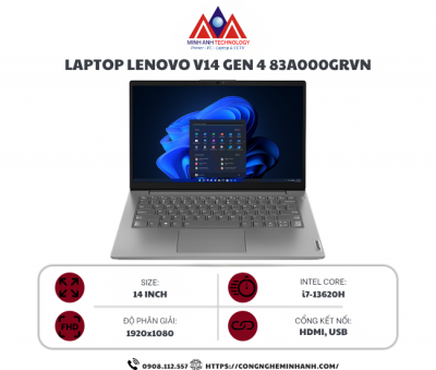 Laptop Lenovo V14 G4 IRU 83A000GRVN (I7-13620H/ Ram 16GB/ SSD 512GB/ Windows 11/ 1Y/ Xám)