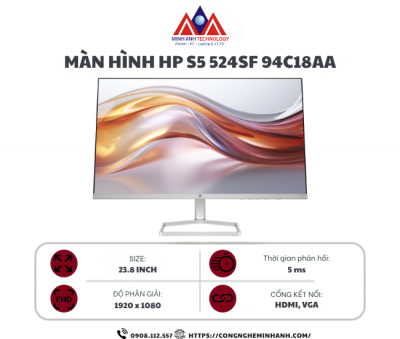 Màn hình HP S5 524sf 94C18AA (23.8Inch/ Full HD/ 5ms/ 100HZ/ 300 cd/m2/ IPS)