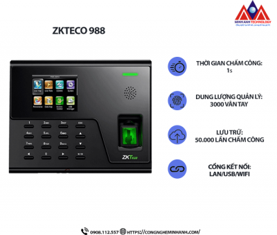 Máy Chấm Công Vân Tay ZKTeco 988
