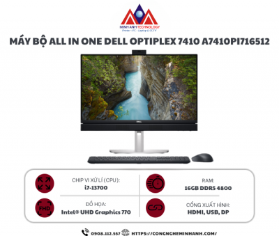 Máy bộ All-in-One Dell OptiPlex Plus 7410 A7410PI716512 (Core i7-13700/ 16GB/ 512GB SSD/ 23.8 inch FHD/ Ubuntu/ 1Y)