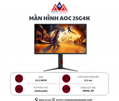 Màn Hình Gaming AOC 25G4K (24.5 inch/ IPS/ FHD/ 0.3ms/ 420Hz)