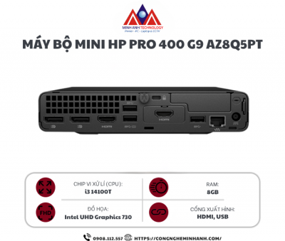 Máy bộ HP Pro Mini 400 G9 AZ8Q5PT (Intel Core i3 14100T/ 8GB DDR5/ 256GB/ WiFi 6/ Bluetooth 5.3/ Windows 11 Home SL)