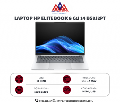 Laptop HP EliteBook 8 G1i 14 BS9J2PT (Ultra 5 238V/ 32GB/ 512GB SSD/ 14.0 inch WUXGA Touch/ Win 11 Pro/ Silver/ Vỏ nhôm)